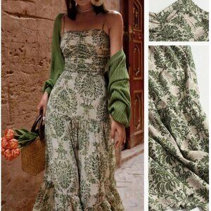 Boho Green Floral Maxi Dress – Size M